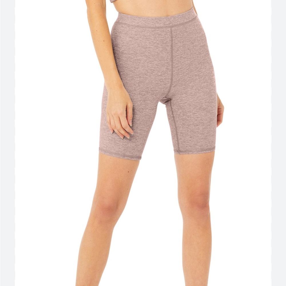 High-Waist Alosoft Flow Biker Short in Smoky Quartz Heather by Alo Yoga